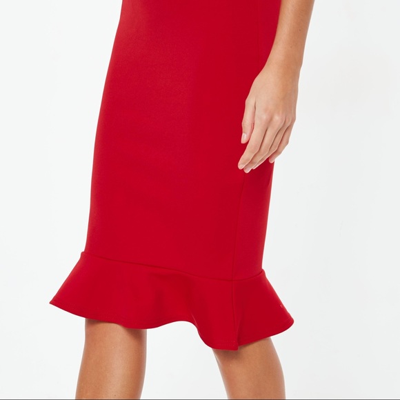 Missguided Scuba Square Neck Frill Hem Midi Dress - Picture 5 of 6